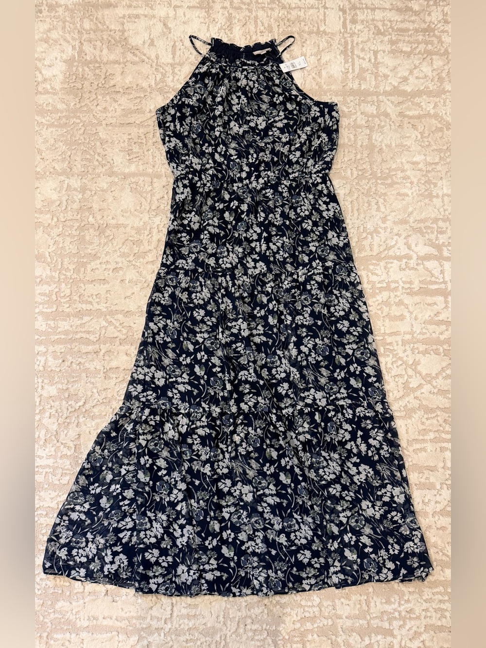 LOFT Navy and Cream Floral Halter Maxi Dress - Picture 2 of 5